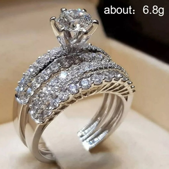 NEW 2pc/set 925 Silver Diamond Ring - Picture 2 of 2